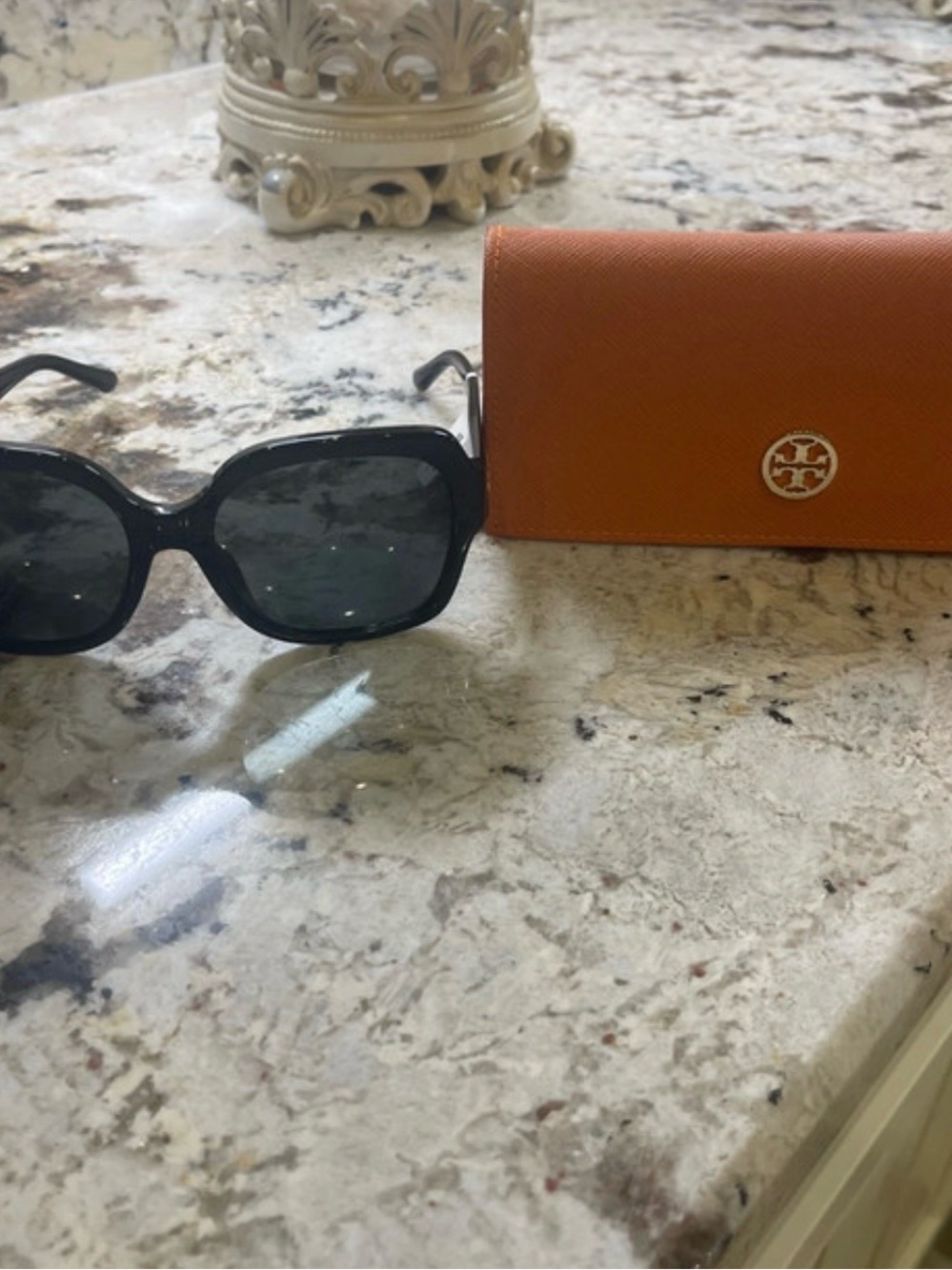 Tory Burch Black Sunglasses with Orange Logo Case